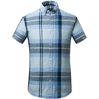 短袖衬衫夏装新款男士时尚休闲格纹亚麻短衬